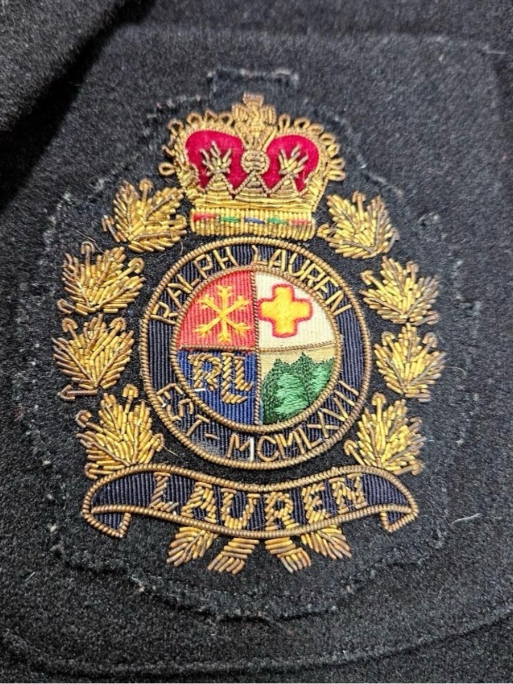 Vtg Lauren Ralph Lauren Blazer Womens 8 Black Wool Cashmere Blend Beaded Crest - Picture 3 of 15